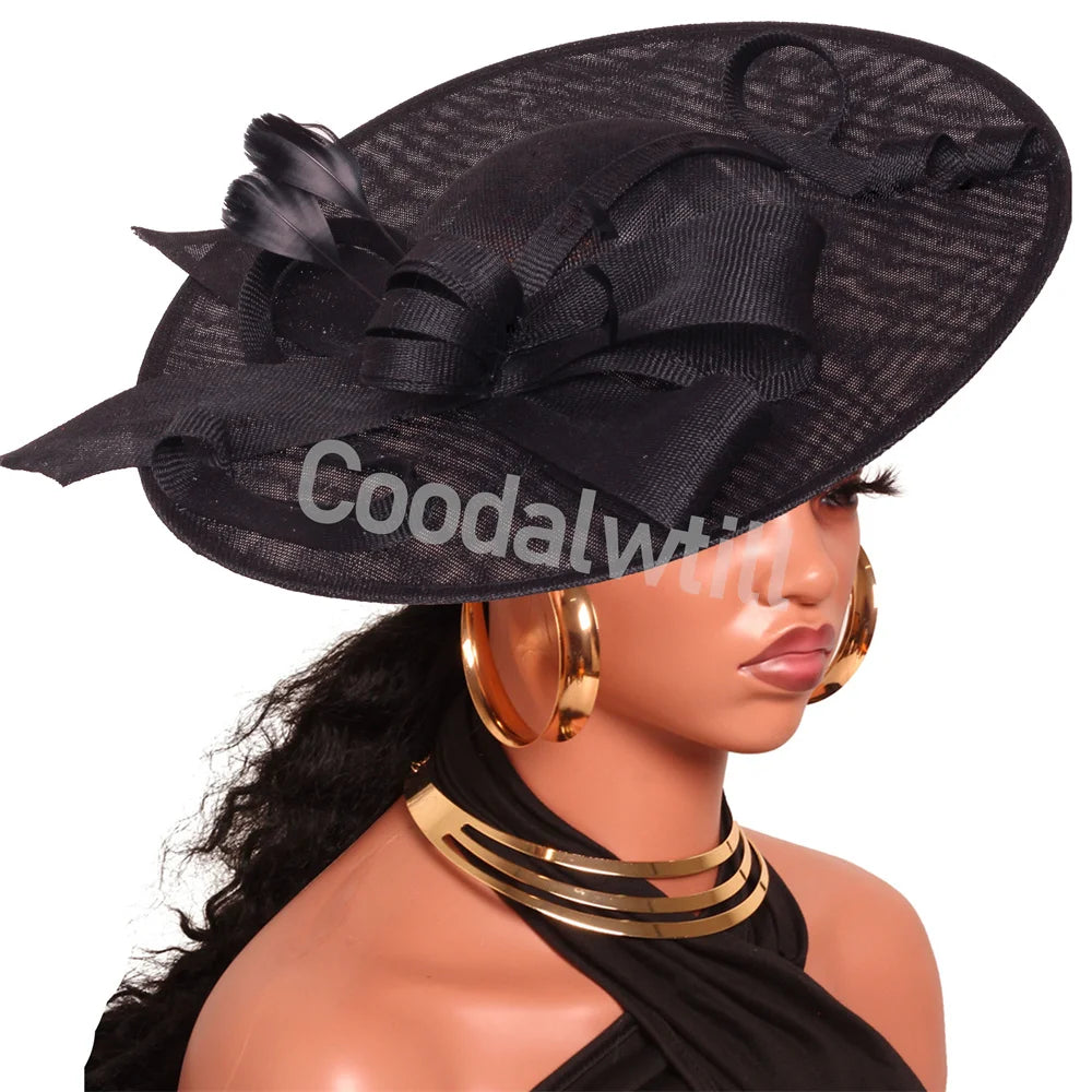 Pink Derby Big Fascinator Hat headband with large wedding and race millinery cap, elegant women’s church and cocktail headpiece.