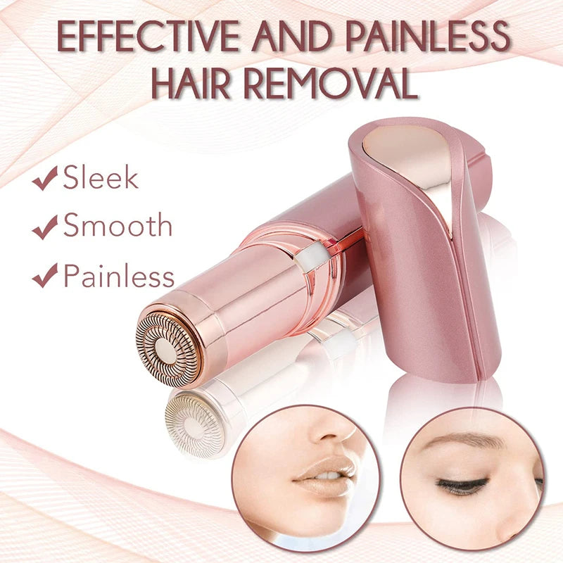 Portable rechargeable women's facial hair remover from Showlu Smart General, compact device with dual spinning blades for gentle hair removal.