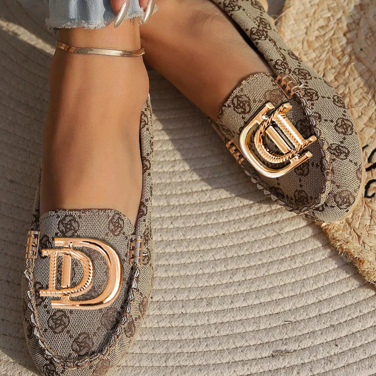 Women's floral loafers by SHOWLU FASHION STORE featuring elegant slip-on fabric driving flats with floral patterns.