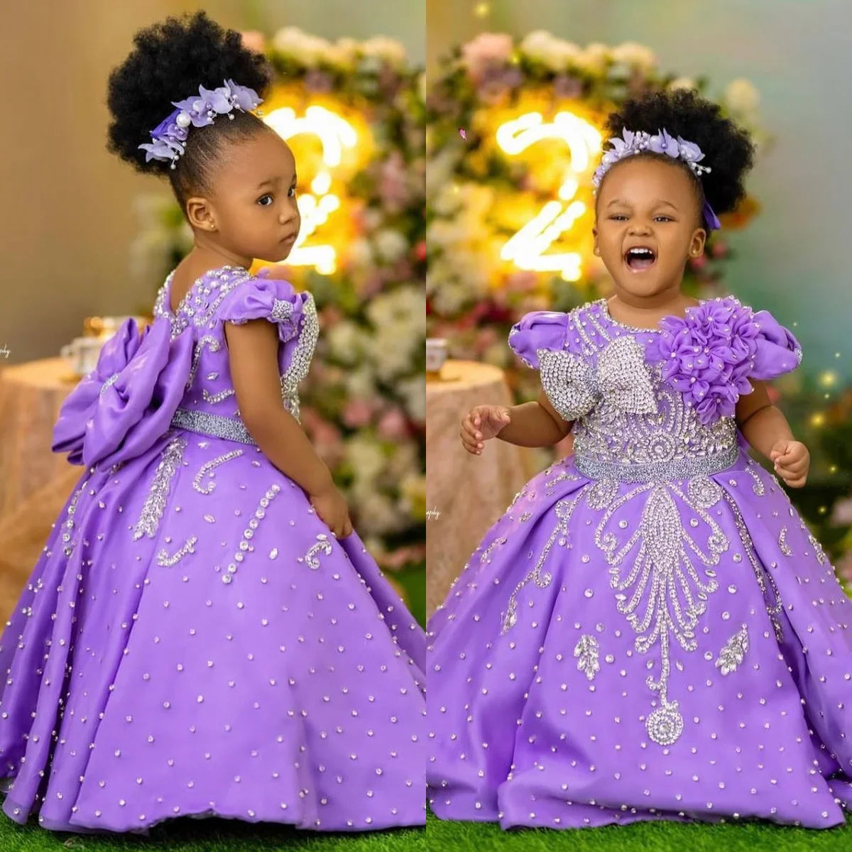 Lavender flower girl dress by SHOWLU FASHION STORE featuring a beaded ball gown design for weddings, styled with floral details.