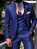 Dark blue SHOWLU men's 3-piece slim fit suit with cotton fabric, suitable for weddings and formal occasions, shown on a hanger.