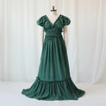 Showlu Bohemian maternity maxi gown with off-shoulder ruffled design, perfect as a photo dress for expecting mothers.