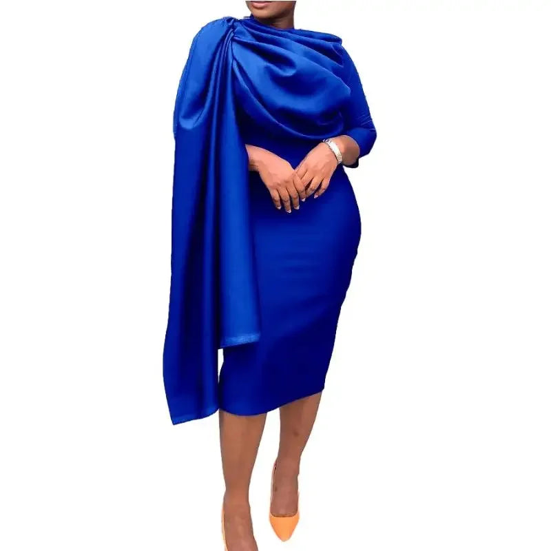African bodycon dress for women, 2024 spring collection, long sleeve, solid color, midi length, Showlu Fashion Africa clothing