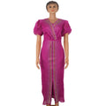 Showlu Fashion stretch mesh diamond-encrusted dress with V-neck and bubble sleeves, designed for elegant evening wear.