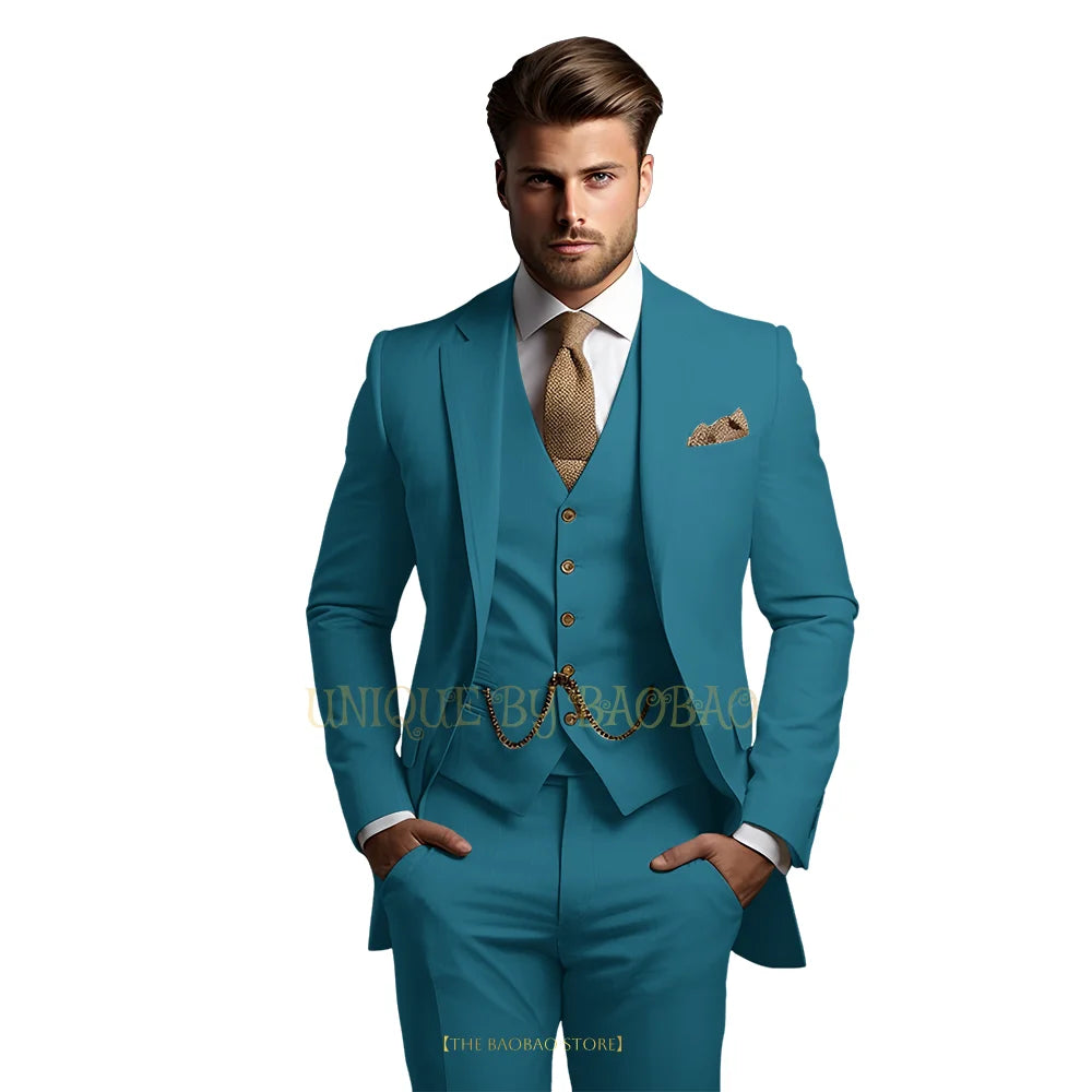 Men's grey 3-piece suit with jacket, vest, and trousers, elegant classic wedding and formal attire by Showlu Fashion Store.