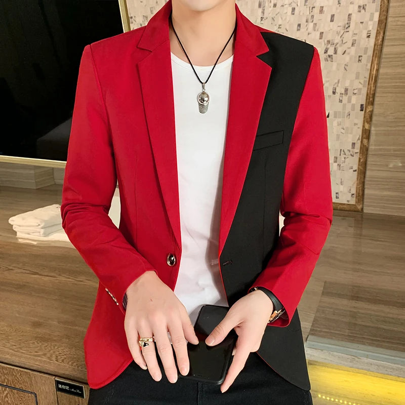 Men's slim fit blazer by Showlu Fashion, high-quality autumn fashion blazer with matching color, casual Korean suit style.