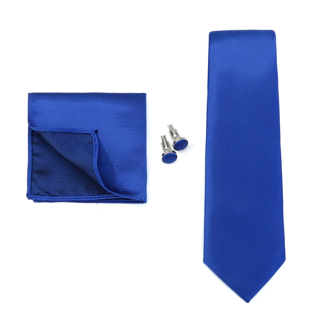 Men's solid color formal wedding necktie, jacquard woven tie, matching handkerchief, cufflinks, and business suit accessories.