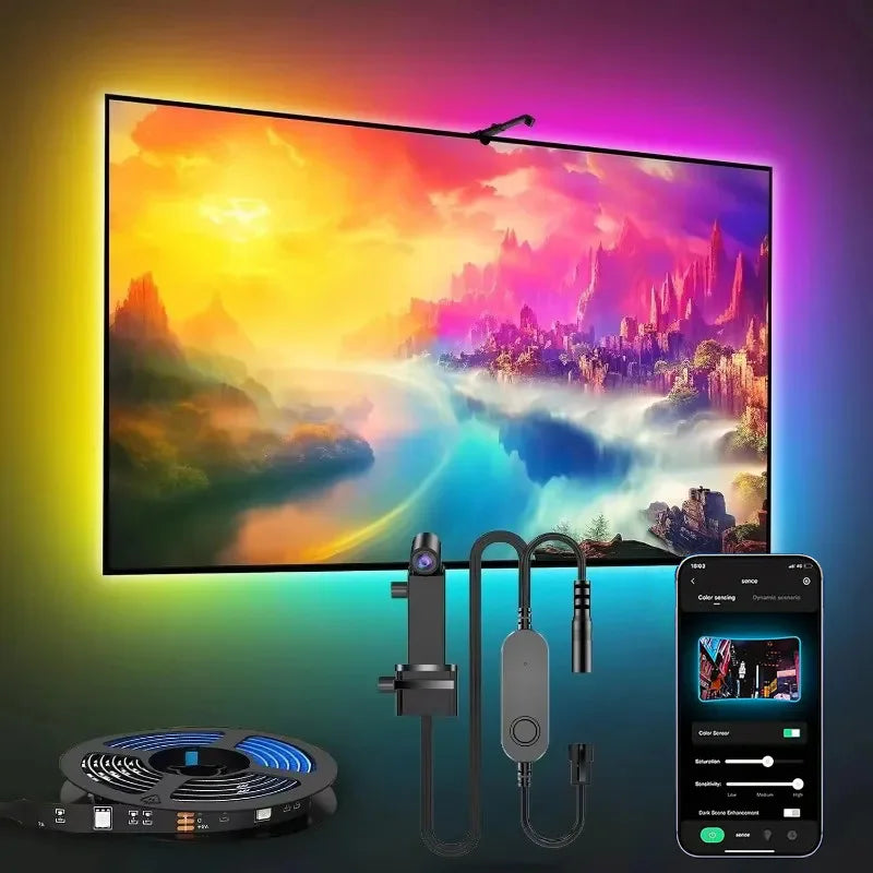Showlu Smart General RGB TV LED backlight strip with color sensor, 5V, used for ambient lighting and color customization.