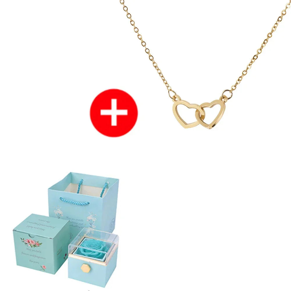 SHOWLU FASHION STORE JMjermyn rotating eternal rose jewelry box with wedding necklace case, featuring a decorative flower design.