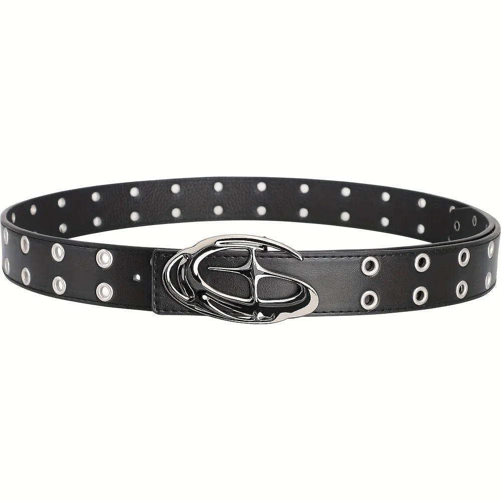 Men's punk alien buckle belt by Showlu Fashion, vintage gothic Y2K style, made of PU leather, ideal for street punk or gothic outfits.