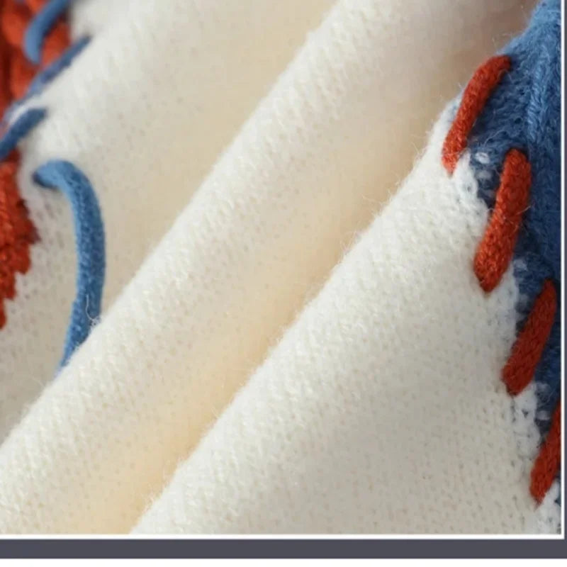 Men's patchwork sweater by Showlu Fashion Store, trendy high street pullover with autumn and winter warmth, hip-hop street style.