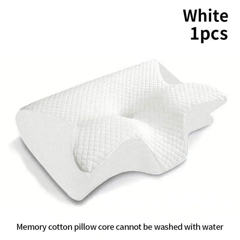 Tidesmit 2-in-1 ergonomic memory foam pillow for neck and back pain relief, shown with adjustable support and soft cover.
