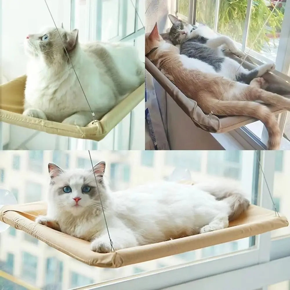 Showlu Cat Window Perch hanging hammock bed for indoor cats, featuring a stable design and cozy resting spot.