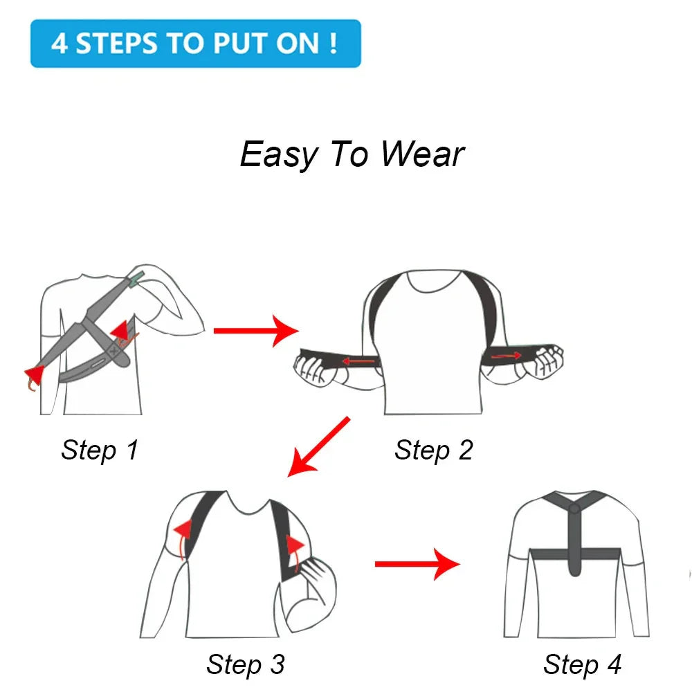 YOSYO back posture corrector belt for men and women, adjustable support with padded straps and breathable fabric.