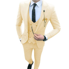 Men Suits Slim Fit 3 Piece Single Breasted Suit Men Wedding Prom Party Business(Blazer+Vest+Pants)