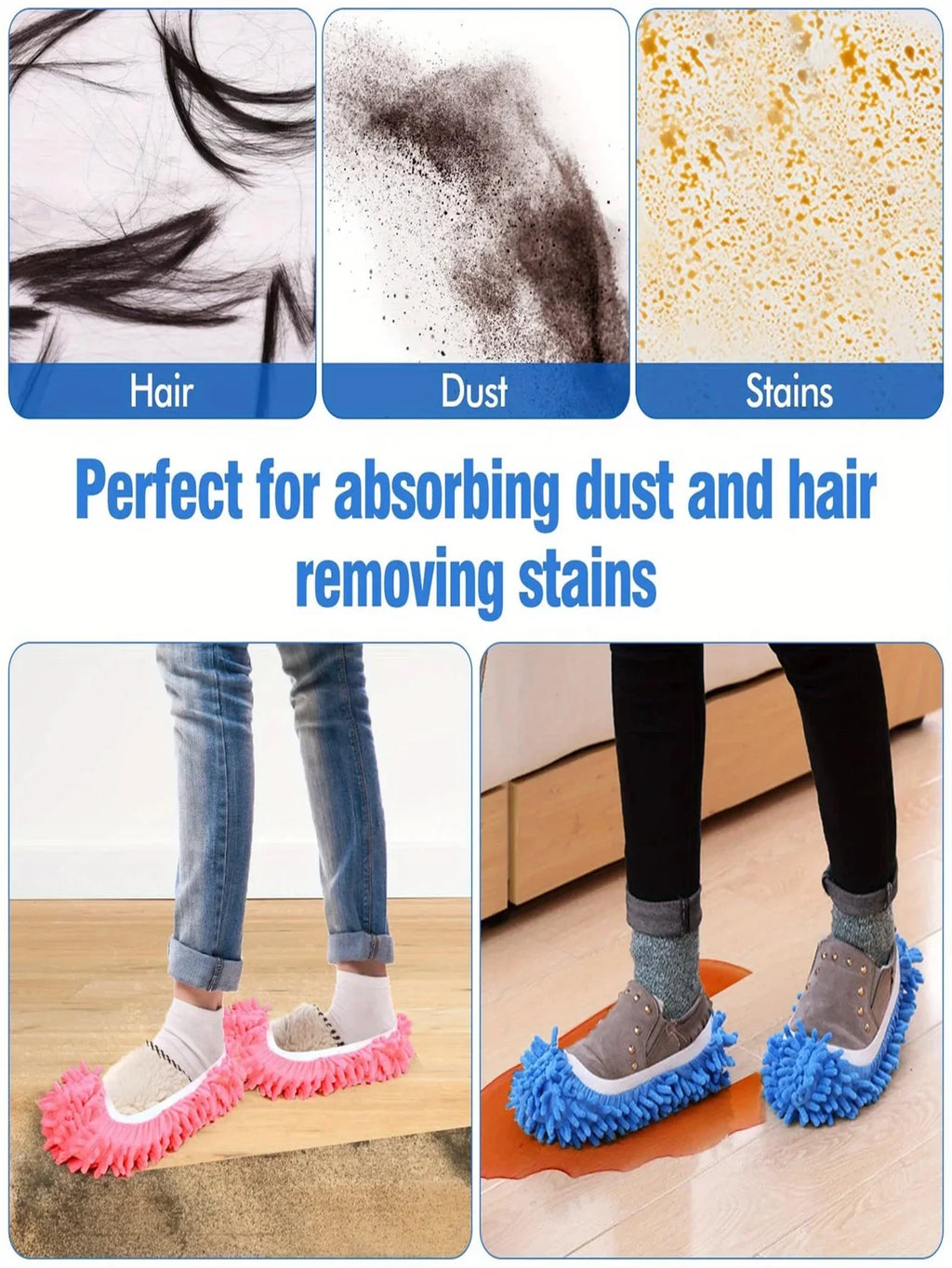 Showlu Fashion microfiber mop slippers with washable dusting socks, featuring soft microfiber material for effective cleaning.