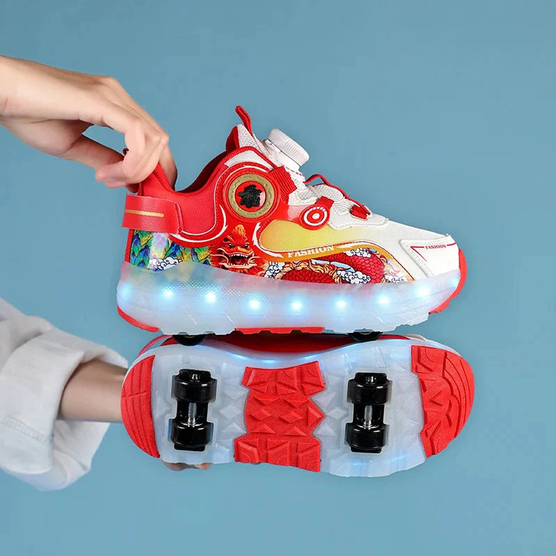 Luminous LED roller skate shoes for kids by SHOWLU FASHION, featuring USB charging sneakers with glowing light-up soles.