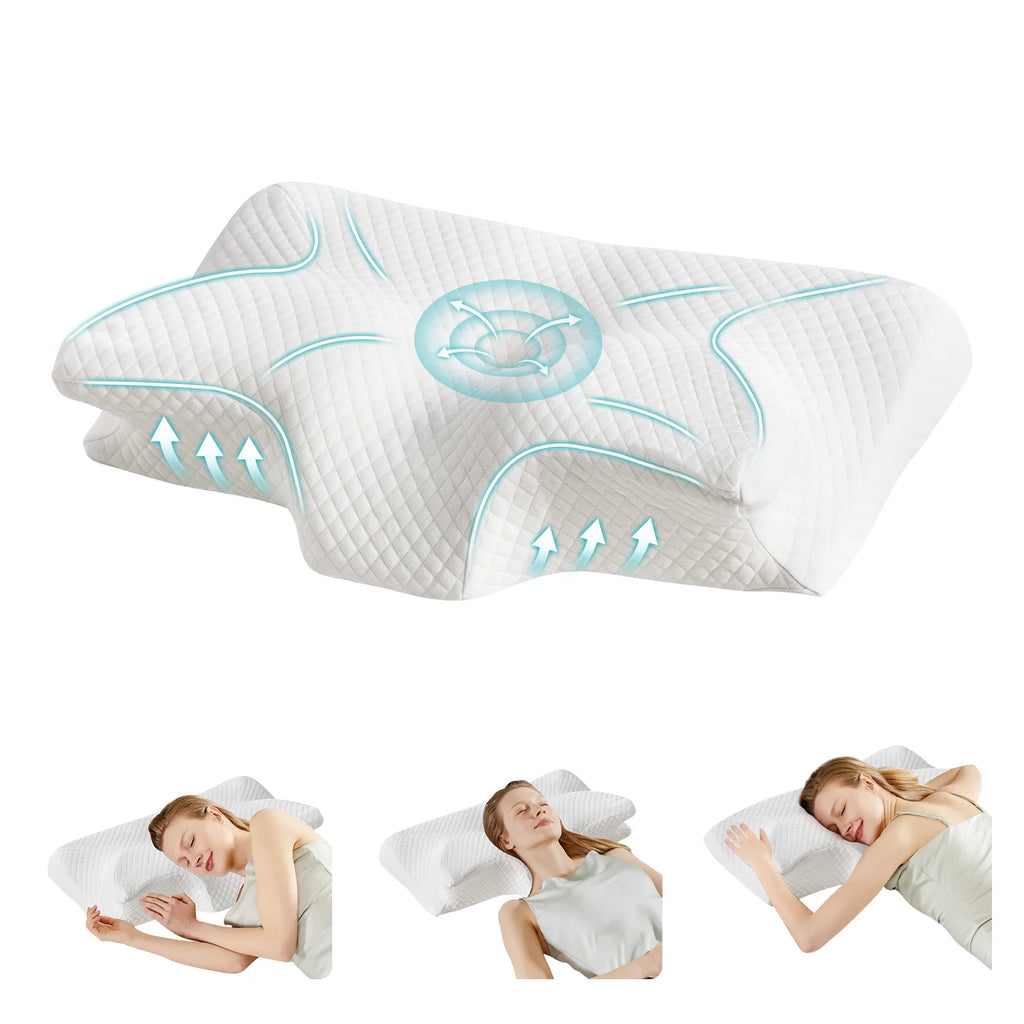 Showlu Fashion Store JHK ergonomic cervical neck pillow with memory foam contour and cooling case for neck support and comfort.