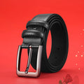 Men's genuine split leather belt with alloy needle buckle from Showlu Fashion, featuring a sleek and durable design.