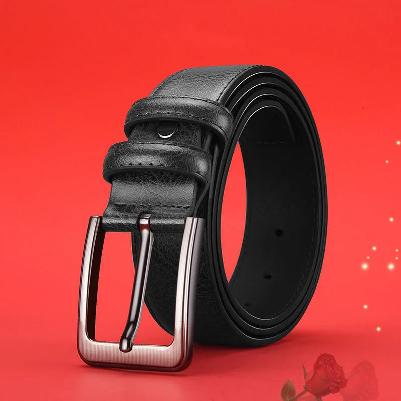 Men's genuine split leather belt with alloy needle buckle from Showlu Fashion, featuring a sleek and durable design.