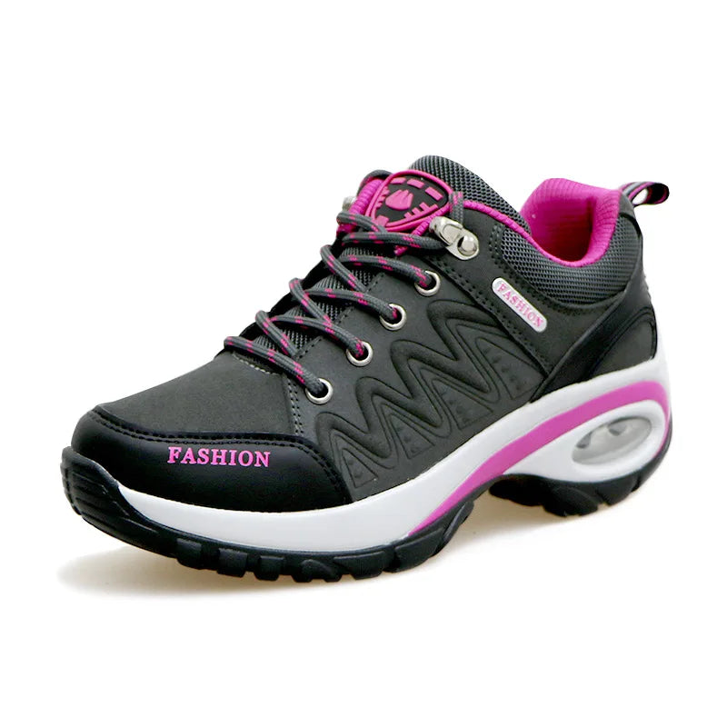 Women’s platform sneakers by Showlu Fashion Store featuring non-slip soles, casual low top design, suitable for outdoor hiking and running.