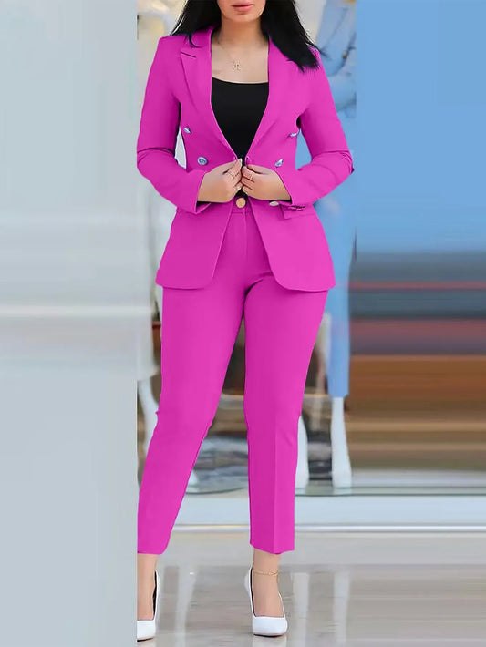2025 Women's 2pcs Tracksuits Solid Long Sleeve Blazer Pants Suit Sets Office Lady Tracksuit Two Piece Set Fitness Outfits Woman SHOWLU FASHION STORE