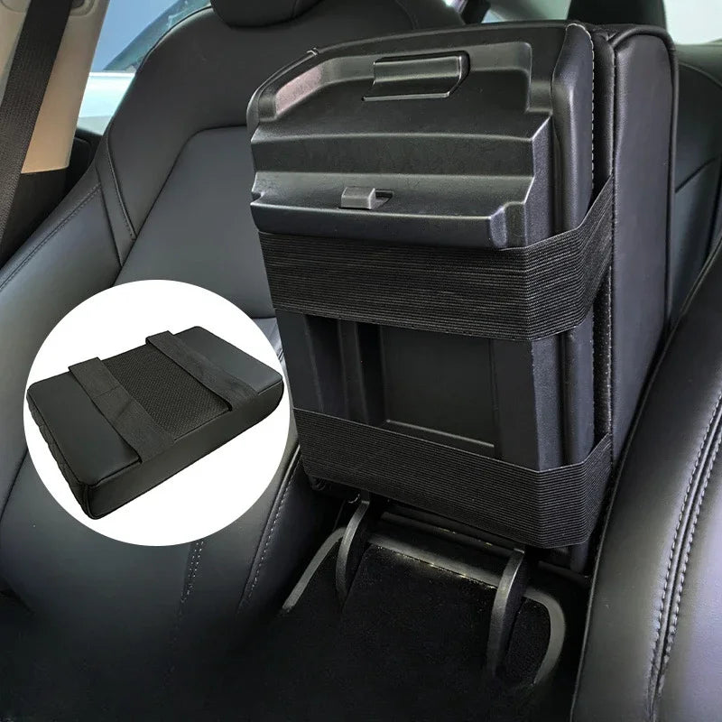 Showlu PU leather car center console armrest cushion with built-in cup holders, designed for comfort and convenience.