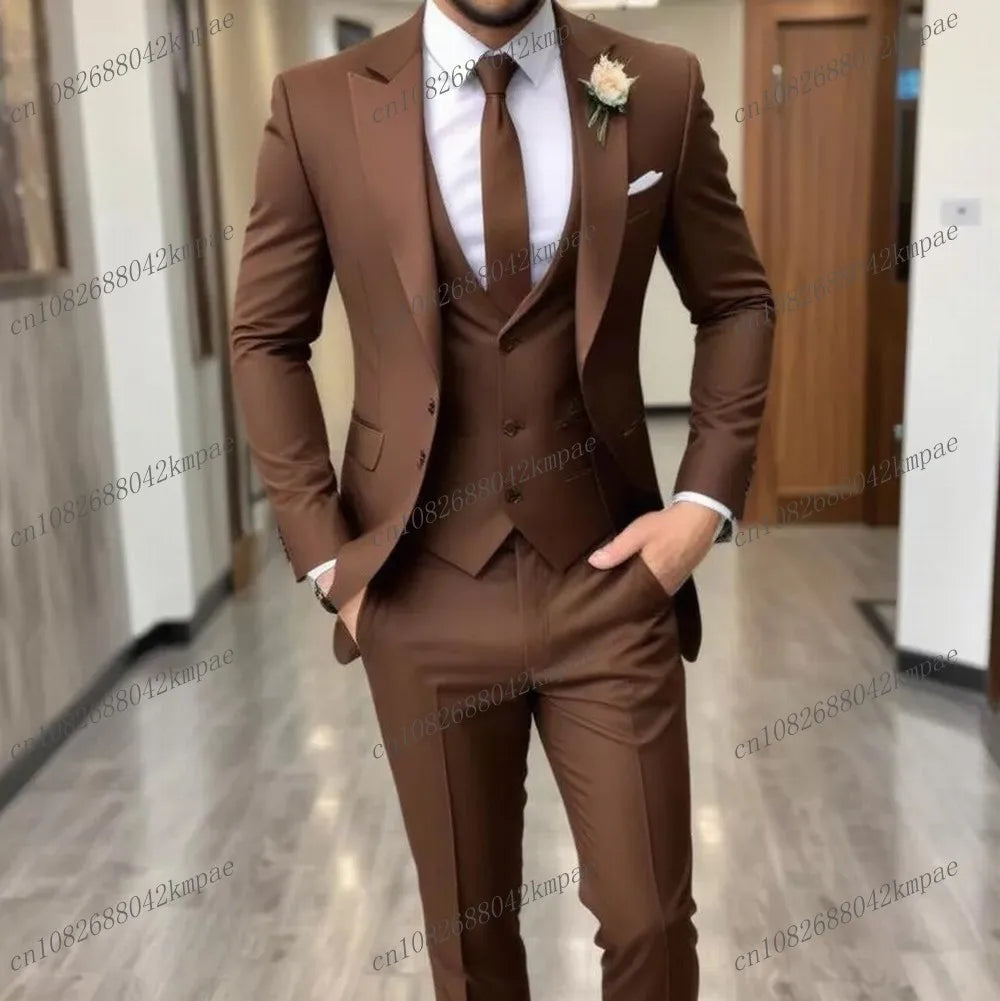 Orange men's formal suit with blazer, vest, and pants, perfect for wedding, prom, or business occasions, by Showlu Fashion Store.