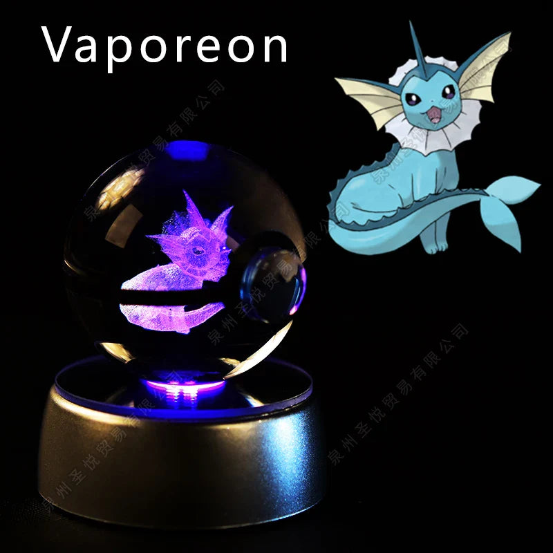 SHOWLU FASHION STORE Miniso Pokemon 3D Crystal Ball Night Light LED glass Pokeball lamp illuminating in dark settings