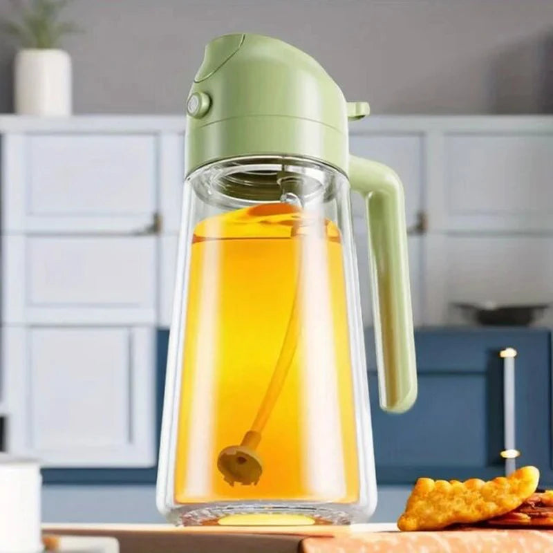 Plastic spray oil dispenser bottle with 2-in-1 design, 500ml capacity, ideal for kitchen, BBQ, baking, and roasting.
