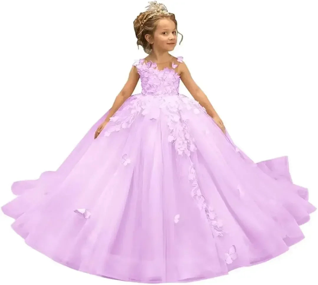 Kingbridal 3D butterfly flower girl dress by Showlu Fashion Store featuring tulle lace ball gown for pageants and special occasions.