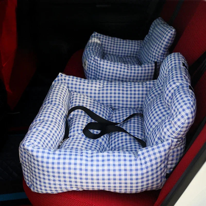 Showlu 2-in-1 dog car seat cover and travel bed, polyester pet hammock with side flaps for secure car travel and comfort.