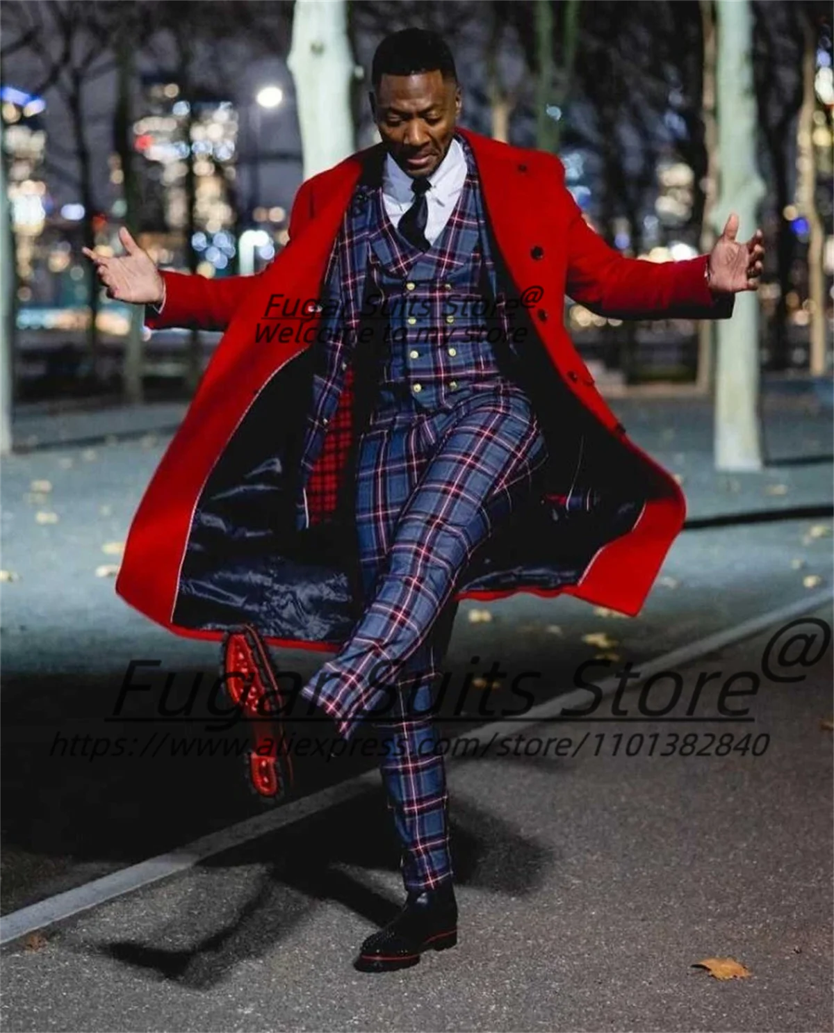 Customized French style plaid men's blazer with slim fit, peak lapel, suitable for formal events and business or groom attire.