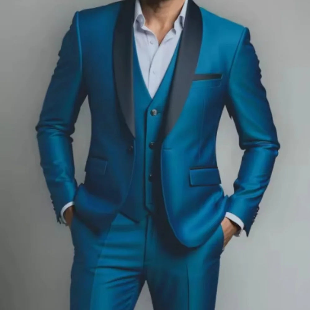 Men's Black White Slim Fit Three Piece Suit Set Large Size Autumn Wedding Party Blazer Coat Pants Vest Fashion Male Outfit