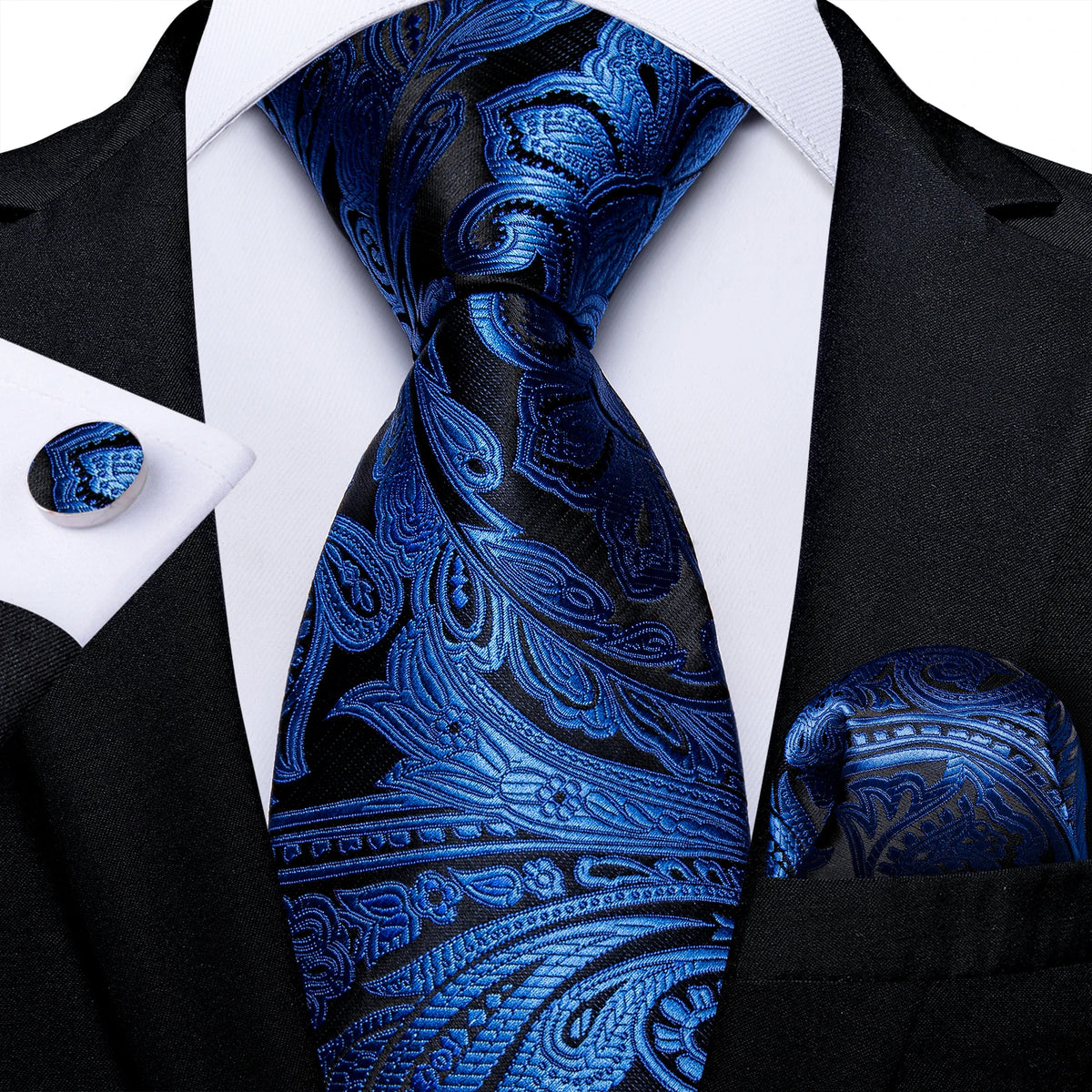 New Classic 100% Silk Men's Ties 8cm Blue Plaid Dot Striped Business Necktie Handkerchief Wedding Party Tie Set Gravatas DiBanGu