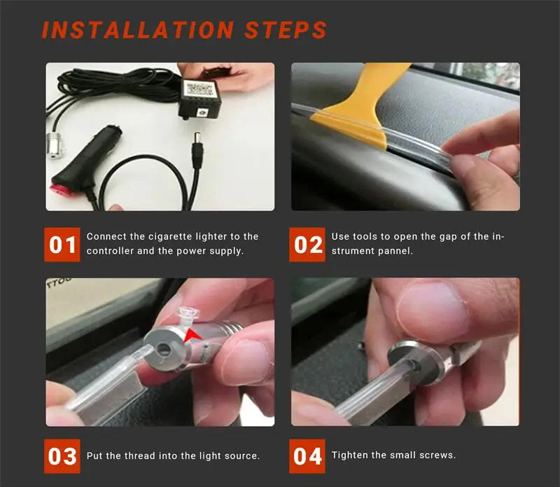 Showlu Smart RGB ambient light strip for car interior with app control and music sync, 12V flexible LED strip lighting.