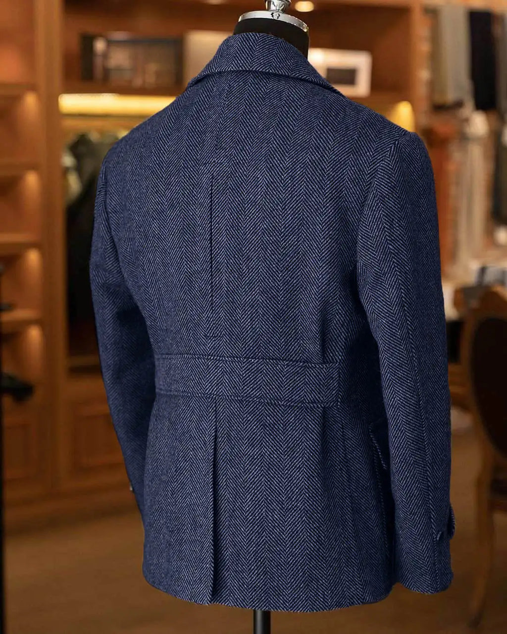 Men's double-breasted wool blend tailcoat in herringbone pattern, stylish formal suit by SHOWLU FASHION STORE.