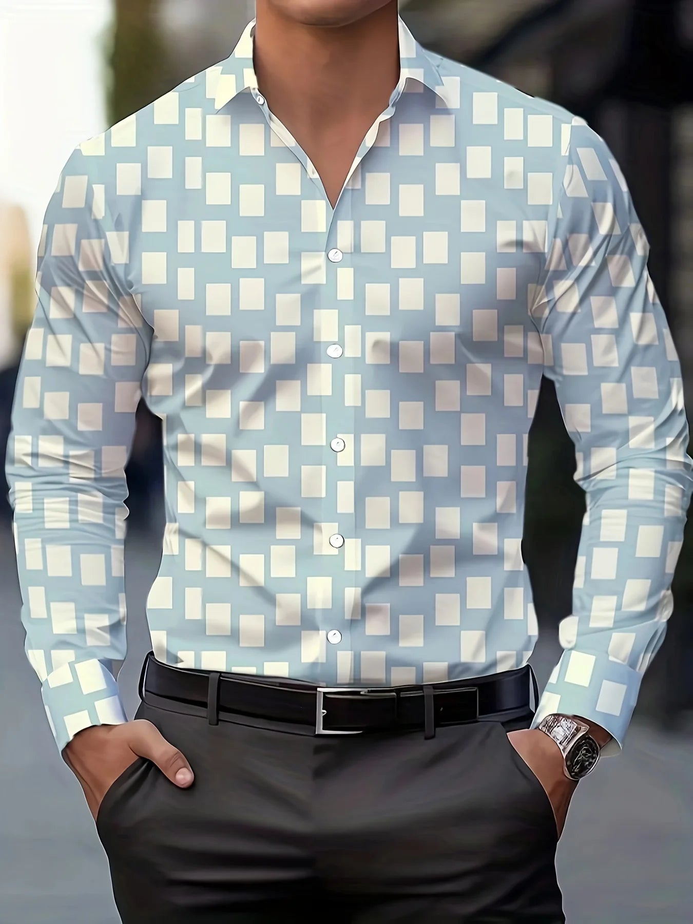 Men's stylish casual long sleeve shirt with breathable fabric, gradient design, turn-down collar, perfect for business or everyday wear