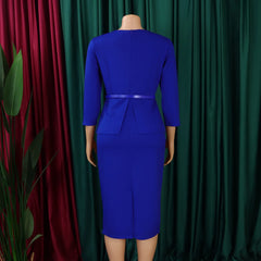 Elegant Office Dresses for Women O Neck Short Sleeve Sheath Package Hips Mid Calf Formal Business Work Wear Dress Midi Cloth New