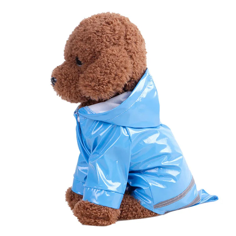 Showlu Fashion waterproof dog raincoat with hood, PU material, in size S-XL, suitable for pets in rainy weather.