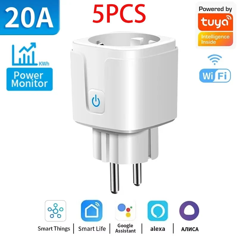 Showlu Smart WiFi Smart Plug EU Socket with power monitor and voice control, showing the device plugged into an outlet.
