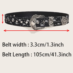 Women's Retro Casual Trend Rhinestone Buckle Belt, Street Ripped Denim Style Punk Rock Versatile Fashion Accessory，For Men Women
