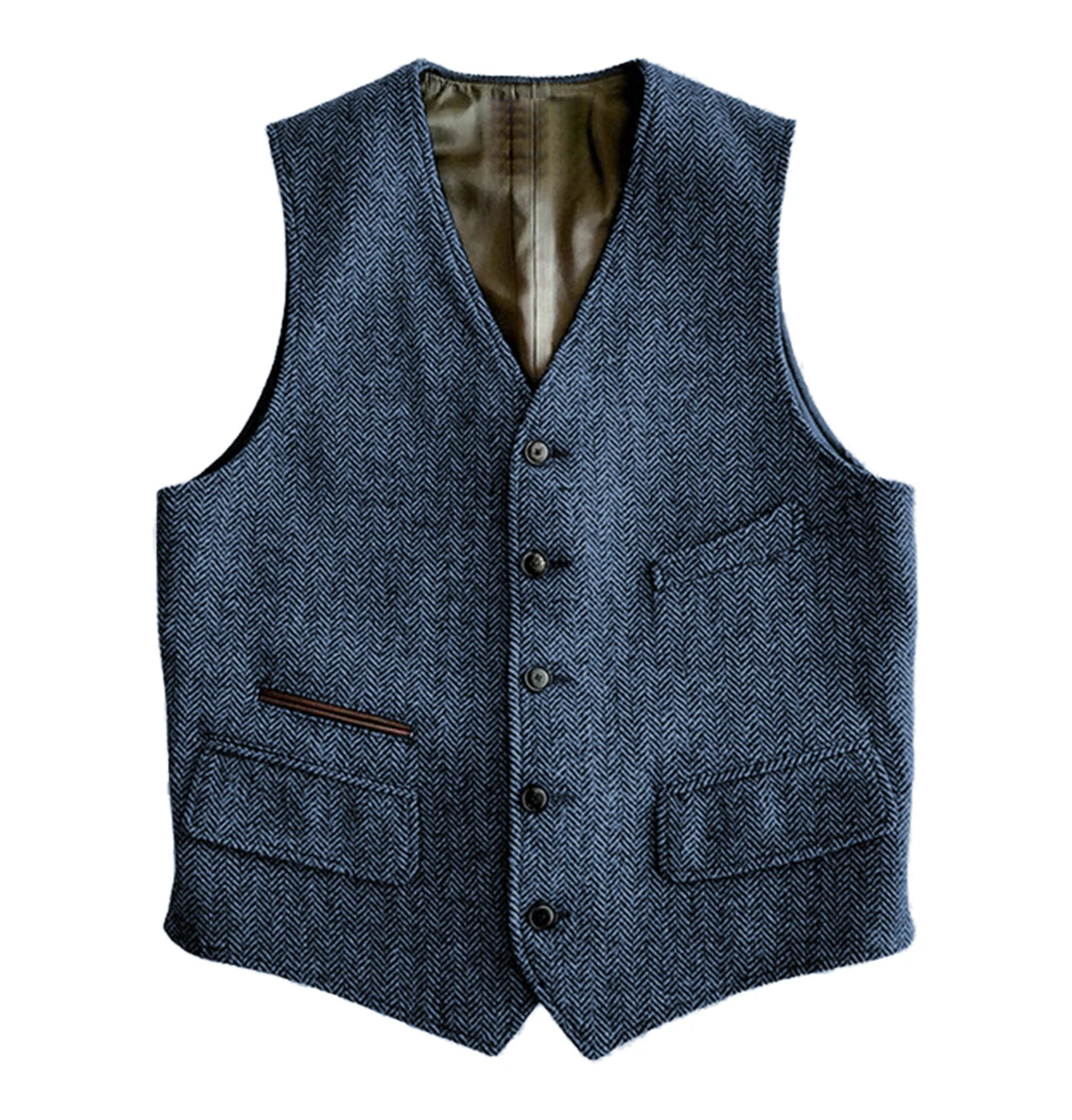Men's Vest Male Slim Fit Herringbone Fabric Waistcoat Elegant Tweed Vest for Wedding Groomsmen