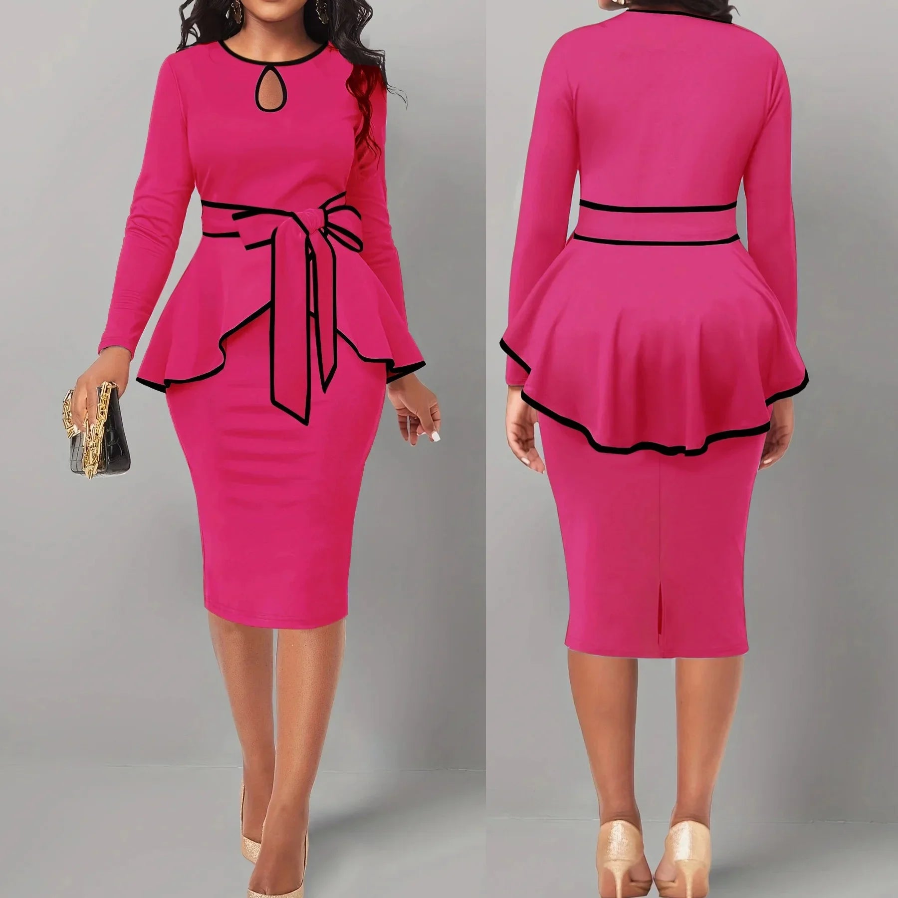 SHOWLU Women's 2-piece suit dress with ruffle top and side slit skirt, stylish set for elegant and fashionable looks.