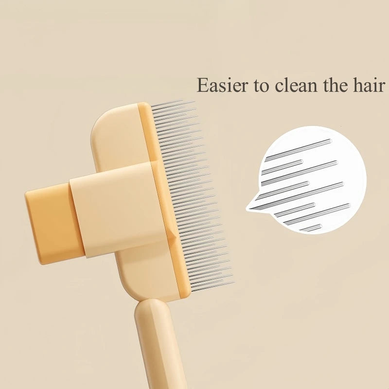 Showlu Fashion Store cat and dog hair remover brush with grooming comb for long-haired pets, ideal for hair removal and cleaning.
