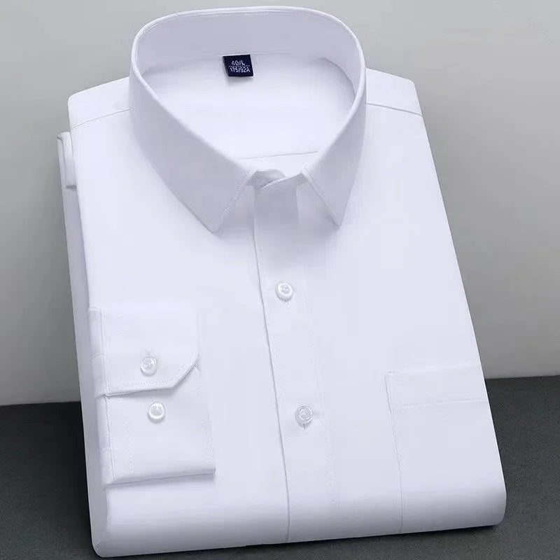 Showlu Fashion men's bamboo fiber long sleeve shirt, non-iron, anti-wrinkle, solid color, business casual soft wear.