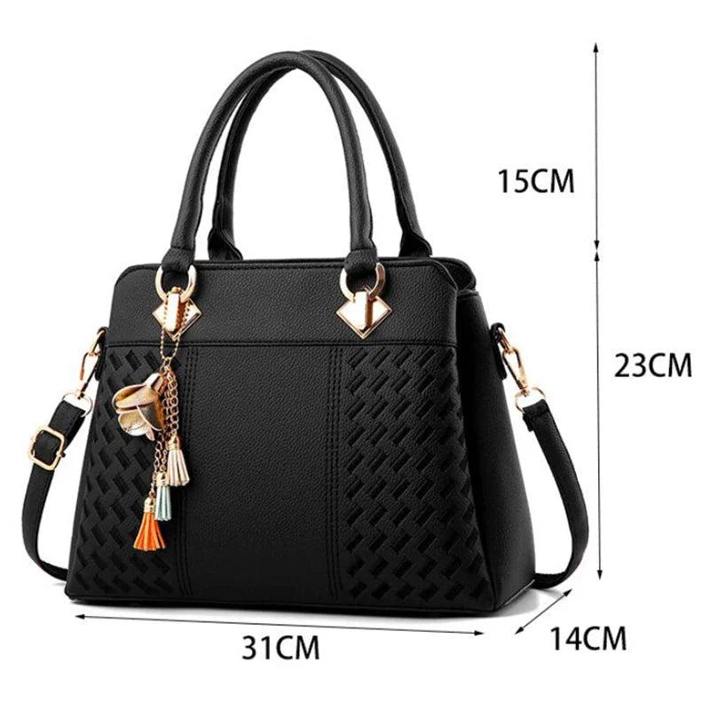 Large luxury PU leather tote bag with embroidery and tassel, stylish design ideal for everyday use, by SHOWLU FASHION STORE