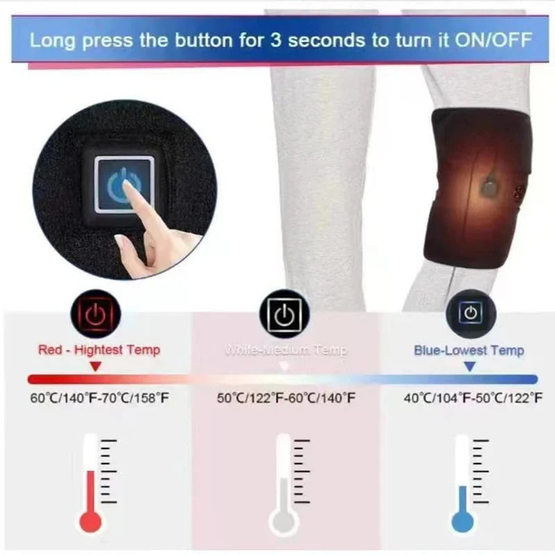 Showlu Smart General USB heated knee brace with 3-level electric heating support pad for warmth and pain relief therapy.