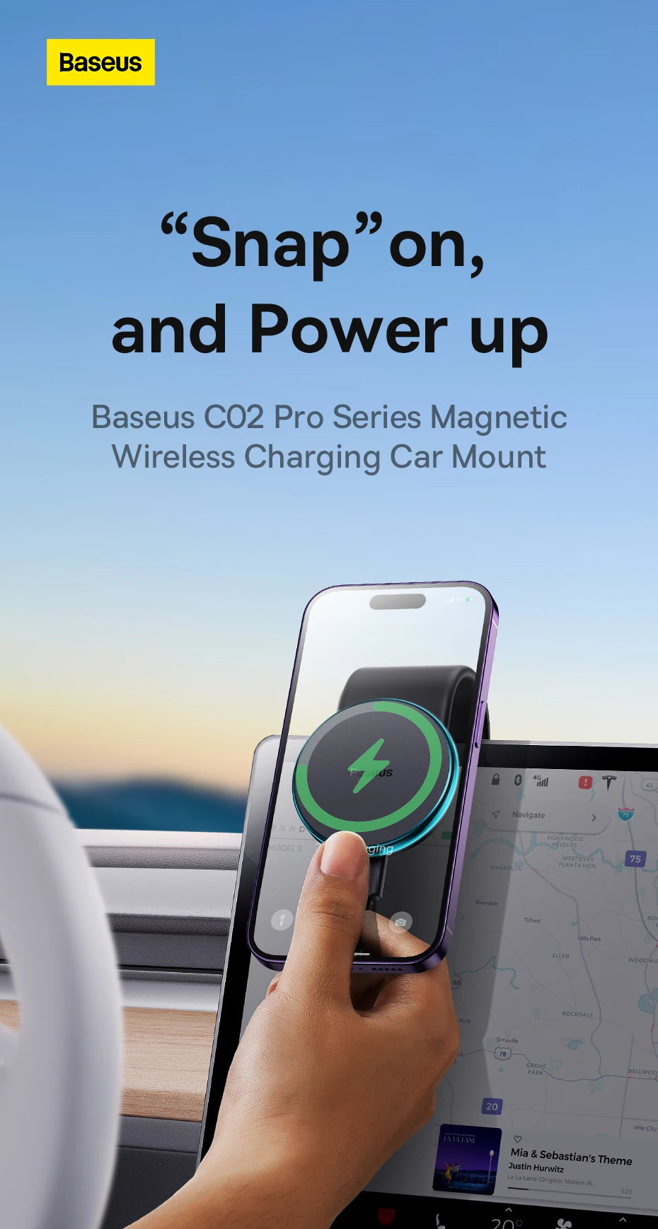 Showlu Smart General magnetic foldable car phone holder attached to dashboard, with phone securely mounted for hands-free use.