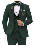 Men's slim fit 3-piece wedding tuxedo with peak lapel by Showlu Fashion, featuring a tailored suit jacket, vest, and trousers.